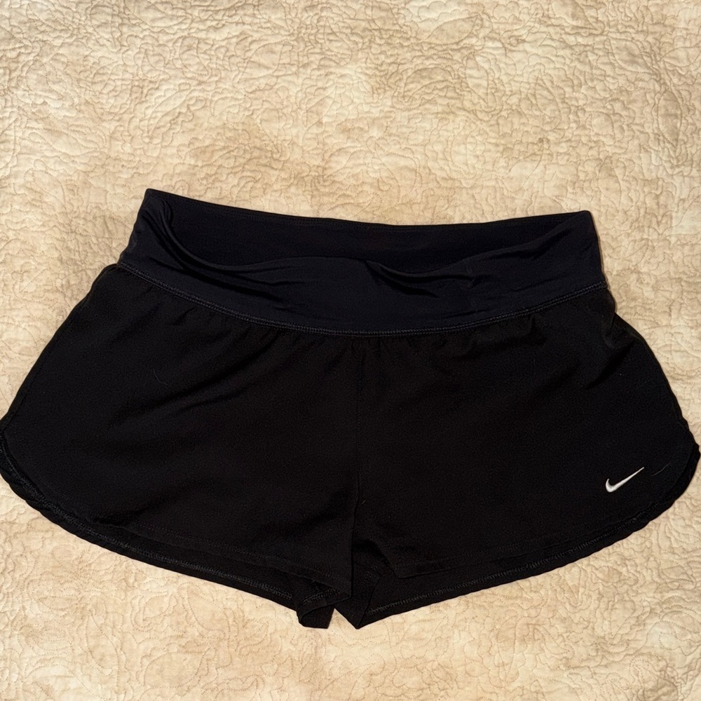 Nike Women's Black Athletic Running Shorts with White Swoosh